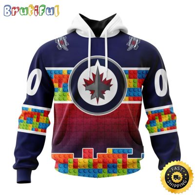 Personalized NHL Winnipeg Jets All Over Print 3D Hoodie Autism Awareness Design Unisex Hoodie