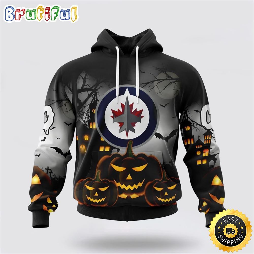 Personalized NHL Winnipeg Jets All Over Print 3D Hoodie Special Design Pumpkins For Halloween