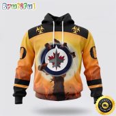 Personalized NHL Winnipeg Jets All Over Print 3D Hoodie Special Zombie Design For Halloween