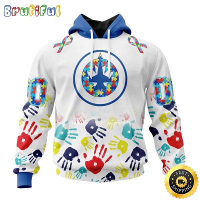 Personalized NHL Winnipeg Jets Autism Awareness Hands Design All Over Print 3D Hoodie Unisex Hoodie