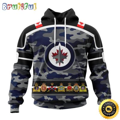 Personalized NHL Winnipeg Jets With Camo Team Color And Military Force Logo All Over Print 3D Hoodie Unisex Hoodie Tshirt Sweatshirt