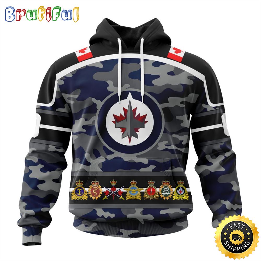 Personalized NHL Winnipeg Jets With Camo Team Color And Military Force Logo All Over Print 3D Hoodie Unisex Hoodie Tshirt Sweatshirt