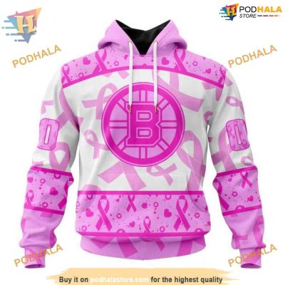 Pink October Breast Cancer Awareness NHL Boston Bruins Hoodie 3D, Supportive Apparel