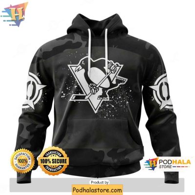Pittsburgh Penguins 3D Hoodie Custom Black Camouflage Design Veterans Day Apparel