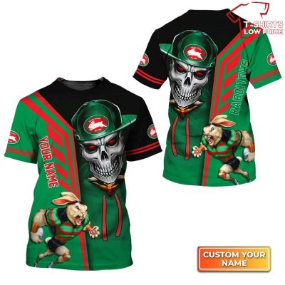 Rabbitohs Skull Personalized Name 3D T-Shirt Hoodie Zipper Hoodie for men and women