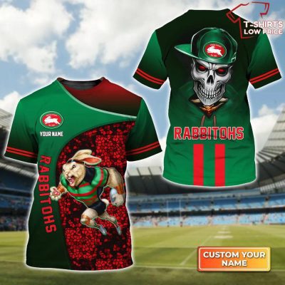 Rabbitohs Skull Rabbitohs Fans Personalized Name 3D T-Shirt Hoodie Zipper Hoodie for men and women