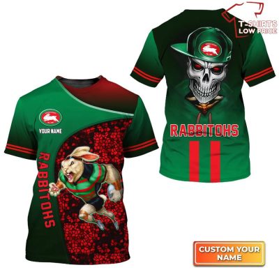 Rabbitohs Skull Rabbitohs Fans Personalized Name 3D T-Shirt Hoodie Zipper Hoodie for men and women