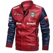 Benelli Red Navy Blue Leather Bomber Jacket