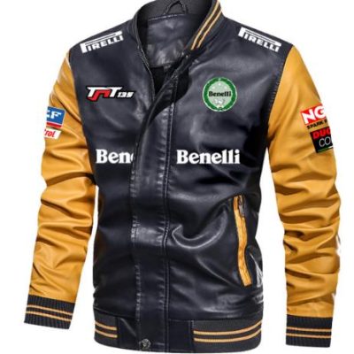 Benelli Black Yellow Leather Bomber Jacket Benelli Black Yellow Leather Bomber Jacket