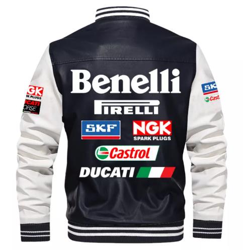 Benelli Black White Leather Bomber Jacket Benelli Black White Leather Bomber Jacket
