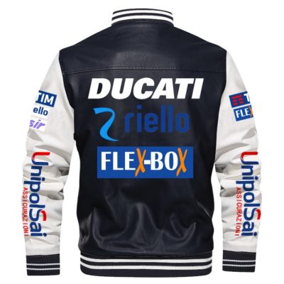 Ducati Black White Leather Bomber Jacket