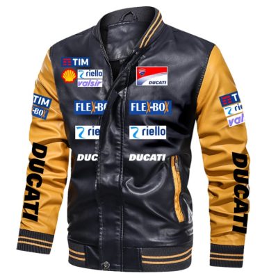 Ducati Black Yellow Leather Bomber Jacket