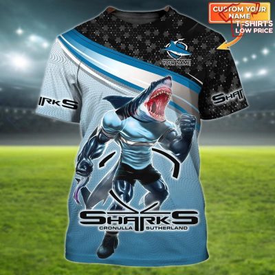 Cronulla-Sutherland Sharks Personalized Name 3D T-Shirt Hoodie Zipper Hoodie for men and women