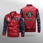NBA Toronto Raptors Red Navy Leather Bomber Jacket