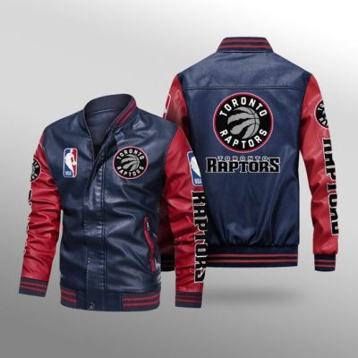 NBA Toronto Raptors Navy Red Leather Bomber Jacket