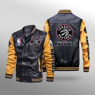 NBA Toronto Raptors Black Yellow Leather Bomber Jacket