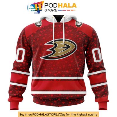 Unique Valentines Day Anaheim Ducks 3D Hoodie with 3D Heart Design