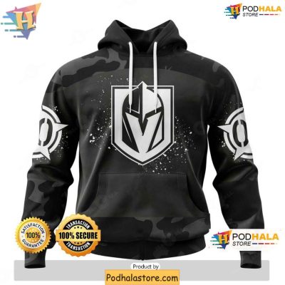 Vegas Golden Knights 3D Hoodie, Bold Black Camo Veterans Day Tribute