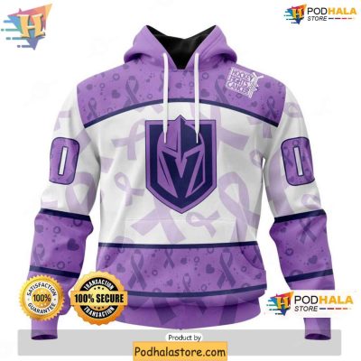 Vegas Golden Knights 3D Hoodie Cancer Awareness Lavender Ribbon Design