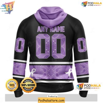 Vegas Golden Knights 3D Hoodie, Hockey Fights Lavender Cancer Purple Black Apparel