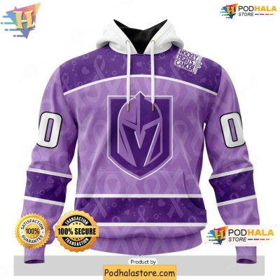 Vegas Golden Knights 3D Hoodie Lavender Cancer Awareness NHL Fan Apparel