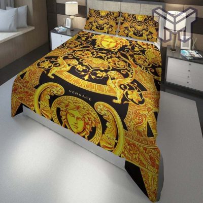 Versace England luxury brand Barocco Logo Golden 3D Bedding Sets Duvet Cover Bedroom Sets Bedset Bedlinen
