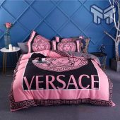 Versace Pinky Fashion Logo Luxury Brand Bedding Set Home Decor