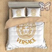 Versace White Golden Logo Luxury Brand High-End Bedding Set Home Decor