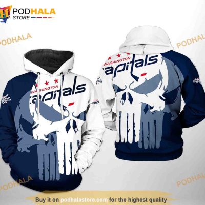 Washington Capitals NHL Team Skull All Over Print 3D Hoodie