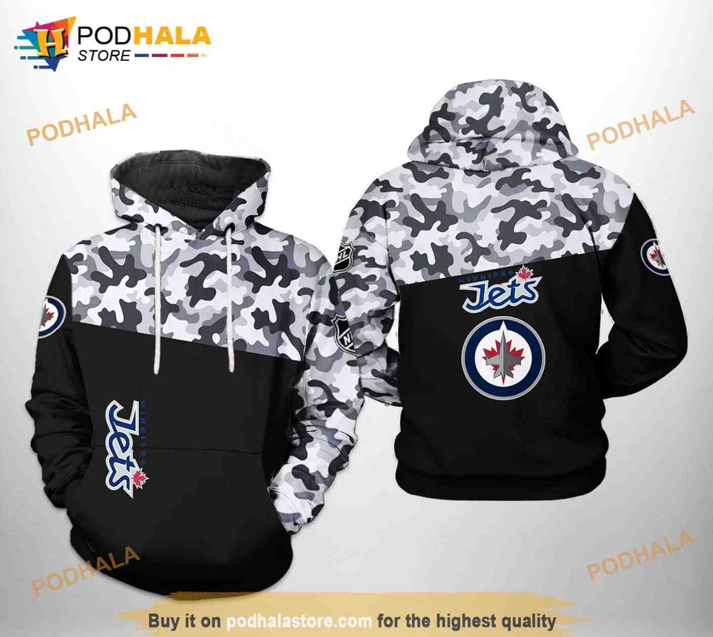 Winnipeg Jets NHL Camo Veteran All Over Print 3D Hoodie Winnipeg Jets NHL Camo Veteran All Over Print 3D Hoodie