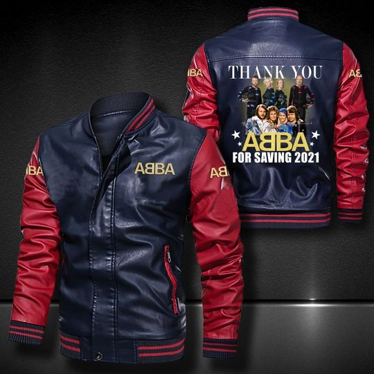 ABBA Navy Red Leather Bomber Jacket ABBA Navy Red Leather Bomber Jacket