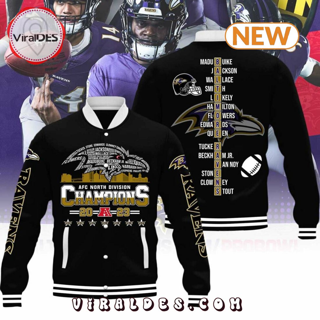Baltimore Ravens 2023 Champions AFC Black Baseball Jacket Baltimore Ravens 2023 Champions AFC Black Baseball Jacket