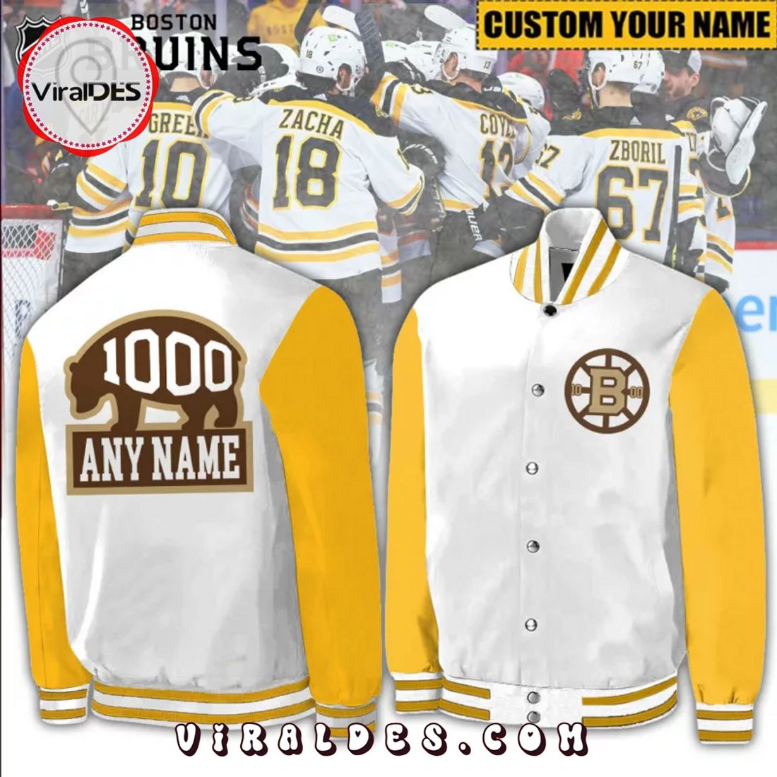 Boston Bruins Brad Marchand Custom Name White Baseball Jacket Boston Bruins Brad Marchand Custom Name White Baseball Jacket