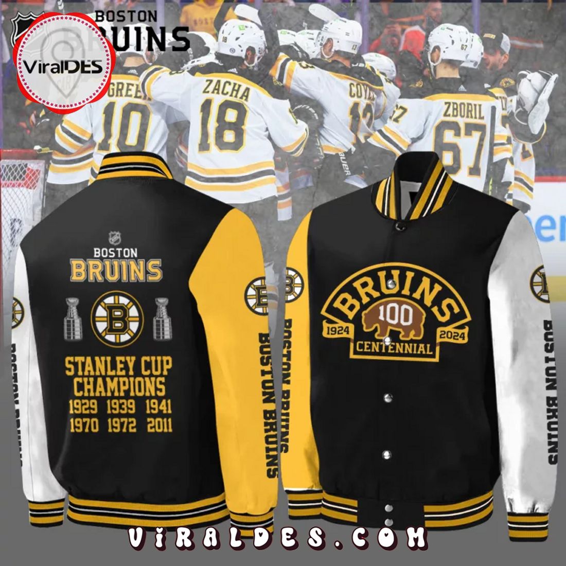 Boston Bruins Celebrating 100 Years Of Boston Bruins Hockey 3D Baseball Jacket Boston Bruins Celebrating 100 Years Of Boston Bruins Hockey 3D Baseball Jacket