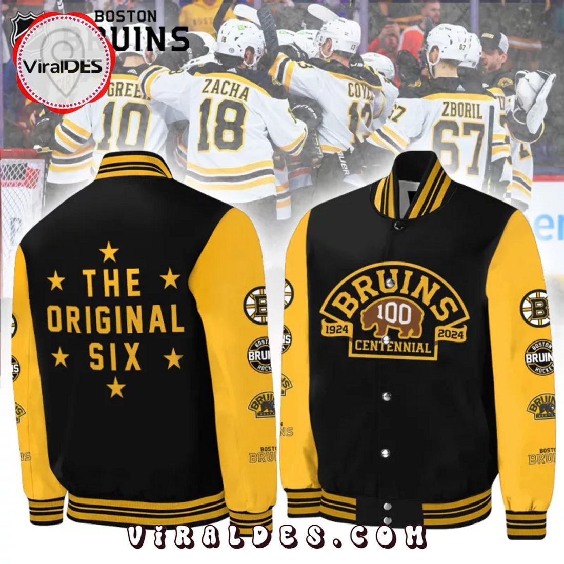 Boston Bruins The Original Six Gold Baseball Jacket Boston Bruins The Original Six Gold Baseball Jacket