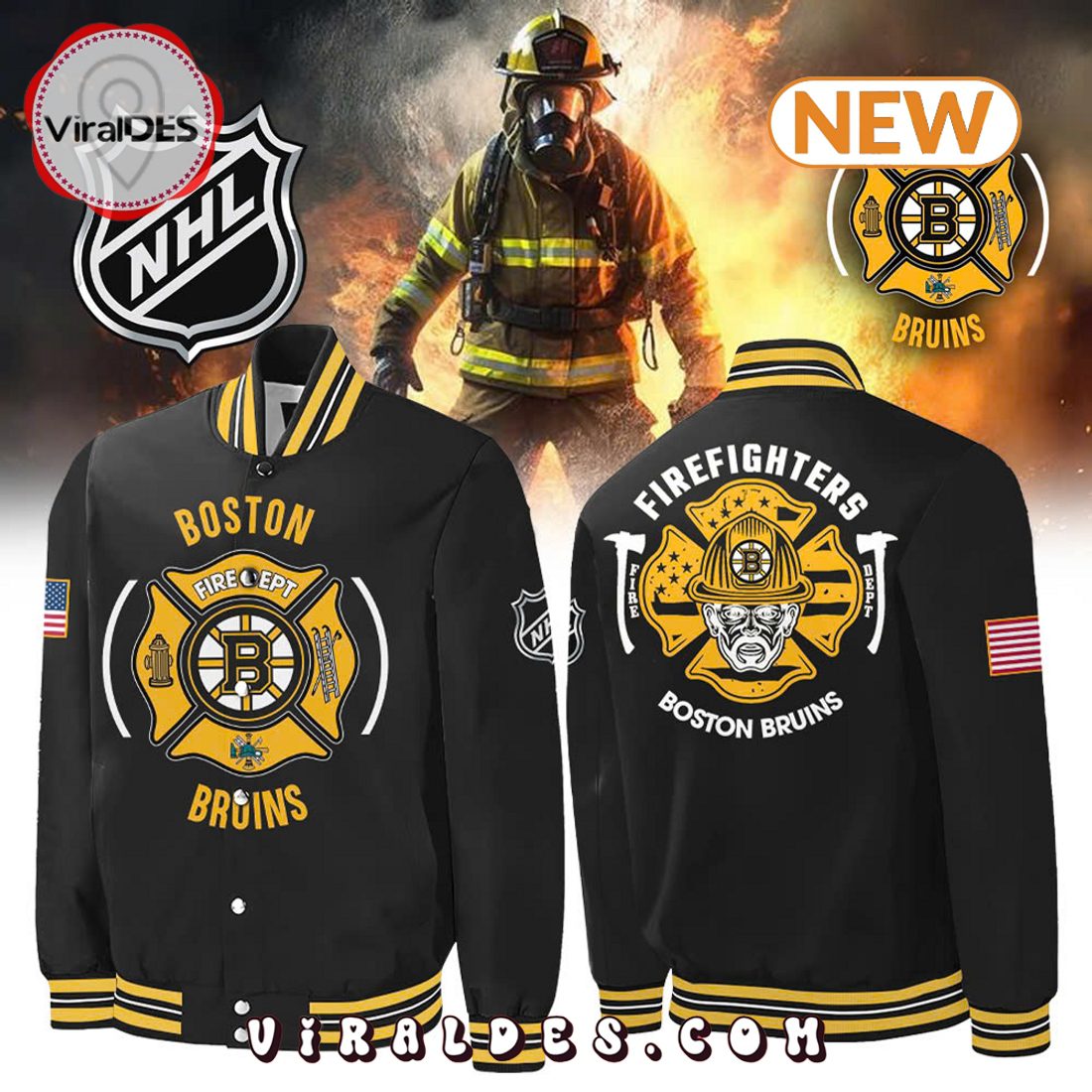 Boston Bruins x 2024 Firefighter Appreciation Baseball Jacket Boston Bruins x 2024 Firefighter Appreciation Baseball Jacket