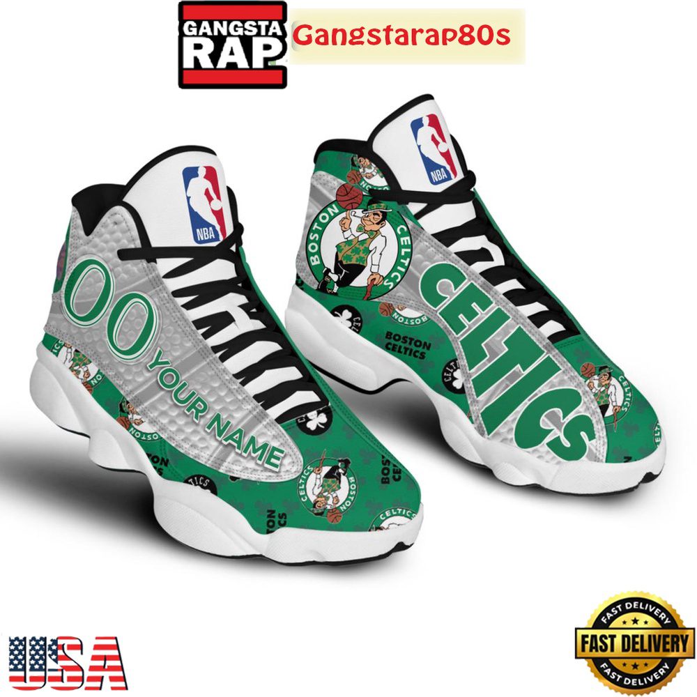 Boston Celtics Basketball Celtic Pride Custom Name Air Jordan 13 Shoes Running Sneakers Boston Celtics Basketball Celtic Pride Custom Name Air Jordan 13 Shoes Running Sneakers