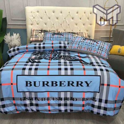 Burberry Bedding Sets, Burberry Blue Fashion New Bedding Set Quilt Sets Duvet Cover Luxury Brand