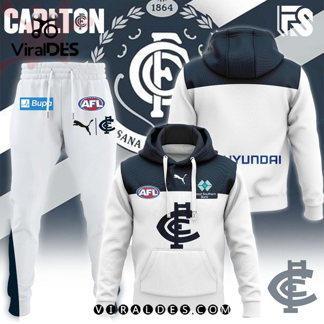 Carlton Blues AFL Combo 2024 White Hoodie, Jogger Limited Edition Carlton Blues AFL Combo 2024 White Hoodie, Jogger Limited Edition