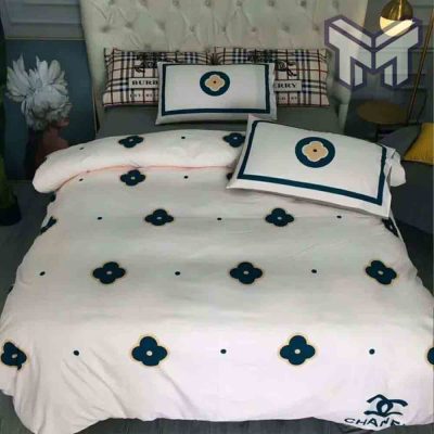 Chanel Bedding Sets, Chanel Flower White Printed Bedding Sets Quilt Sets Duvet Cover Luxury Brand