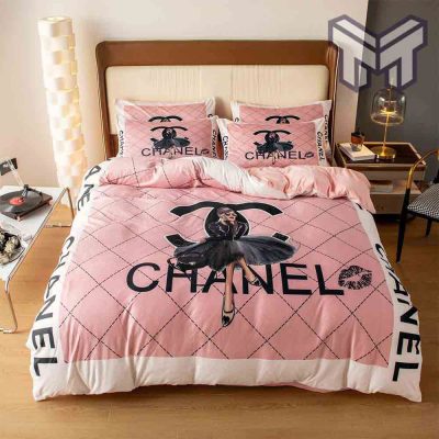 Chanel Bedding Sets, Chanel Lady Pinky Premium Luxury Brand Bedding Set Duvet Cover Home Decor