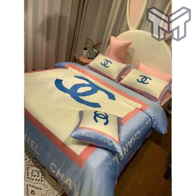 Chanel Bedding Sets, Chanel Logo Blue Printed Bedding Sets Quilt Sets Duvet Cover Luxury Brand Bed
