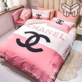 Chanel Bedding Sets, Chanel Logo Pink And White Printed Bedding Sets Quilt Sets Duvet Cover Luxury