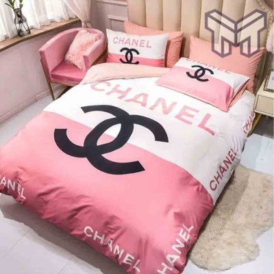 Chanel Bedding Sets, Chanel Logo Pink And White Printed Bedding Sets Quilt Sets Duvet Cover Luxury