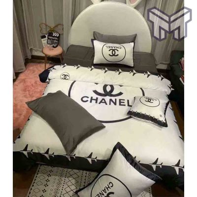 Chanel Bedding Sets, Chanel Logo White Printed Bedding Sets Quilt Sets Duvet Cover Luxury Brand