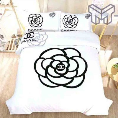 Chanel Bedding Sets, Chanel Paris White Big Roses Bedding 3D Printed Bedding Sets Quilt Sets Duvet