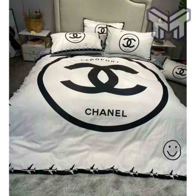 Chanel Bedding Sets, Chanel White Hot Logo New Luxury Brand Bedding Set Bedspread Duvet Cover Set