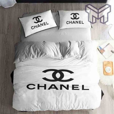 Chanel Bedding Sets, Chanel White Logo Bedding 3D Printed Bedding Sets Quilt Sets Duvet Cover