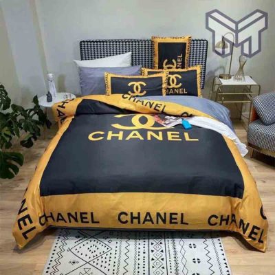 Chanel Bedding Sets, Chanel Yellow Black Bedding Printed Bedding Sets Quilt Sets Duvet Cover