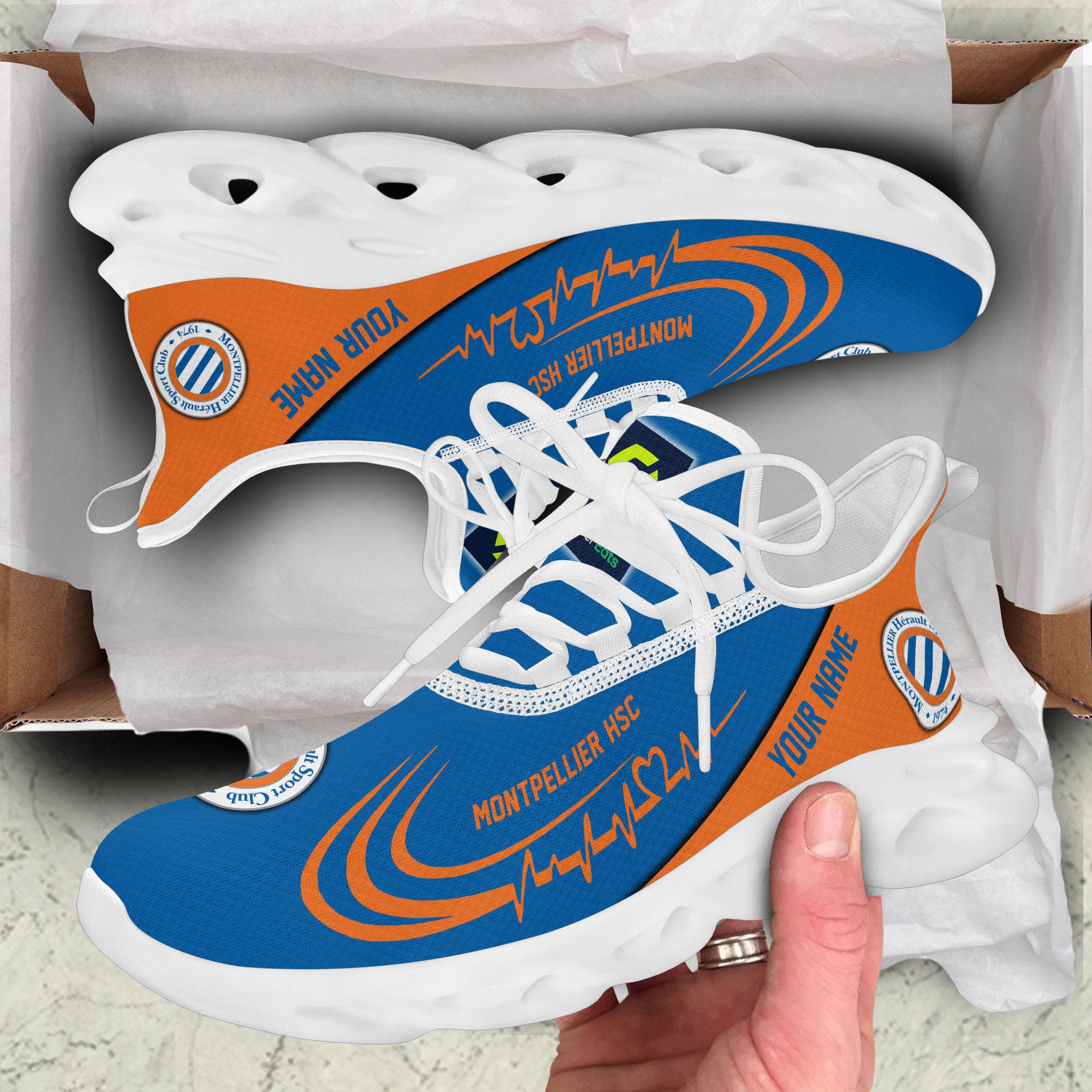 Chaussures Max Soul sp?ciales Montpellier H?rault SC avec nom personnalis? Chaussures Max Soul sp?ciales Montpellier H?rault SC avec nom personnalis?